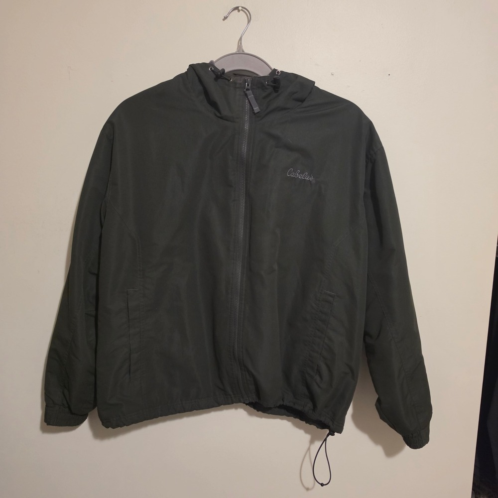Cabela's Heavy Fleece Lined Jacket Mens XL Green Full Zip Hooded Warm Trail Work